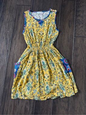 435 by Matilda Jane Yellow Paisley Sleeveless Dress with Blue & Green Accents